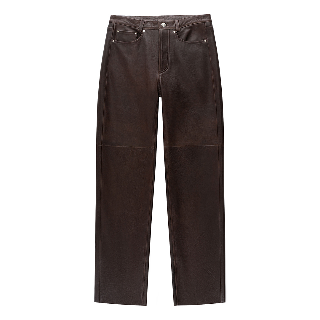 PANTS A-LEATHER - BROWN